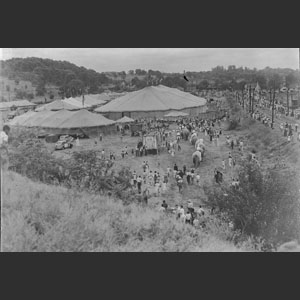 Views of the circus Big-Top and the entire Tent-City. Trimble Bottom Robbins Bros. Circus